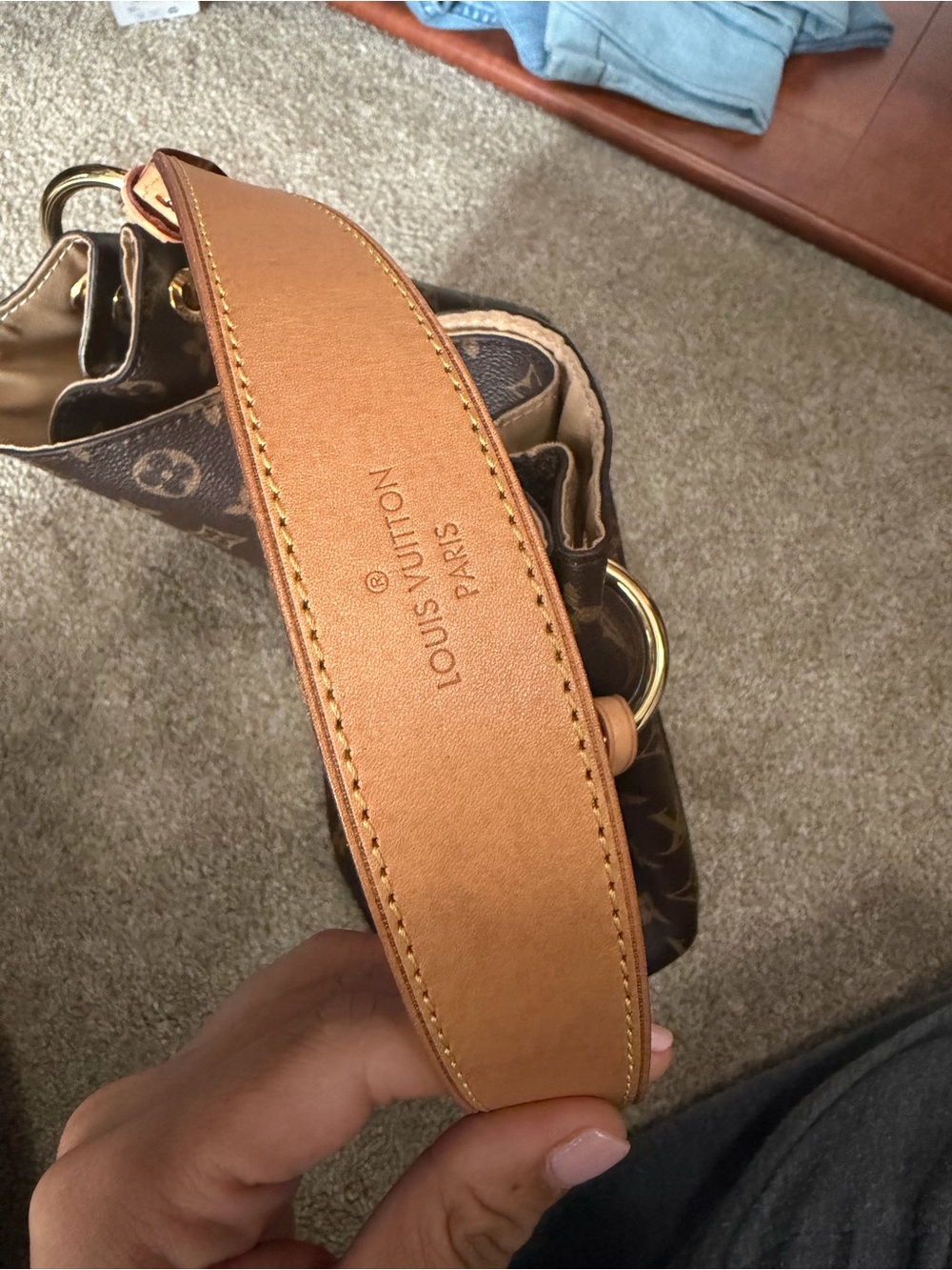 Louis Vuitton Monogram Shoulder Hobo in Brown with Tan Strap and Gold Hardware - Picture 7 of 14